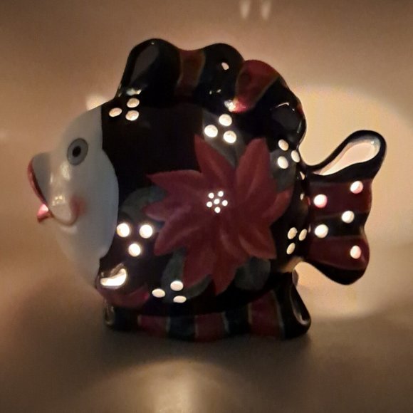 Apple Tree Designs Christmas Poinsettia Fish Tea Light Or Votive Candle Holder - Picture 7 of 10